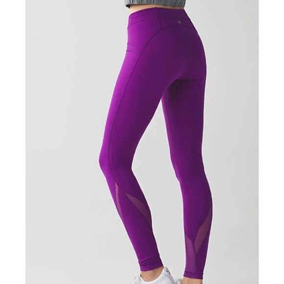 Lululemon Pants - Lululemon Purple Mesh Cut Out Legging Size 4